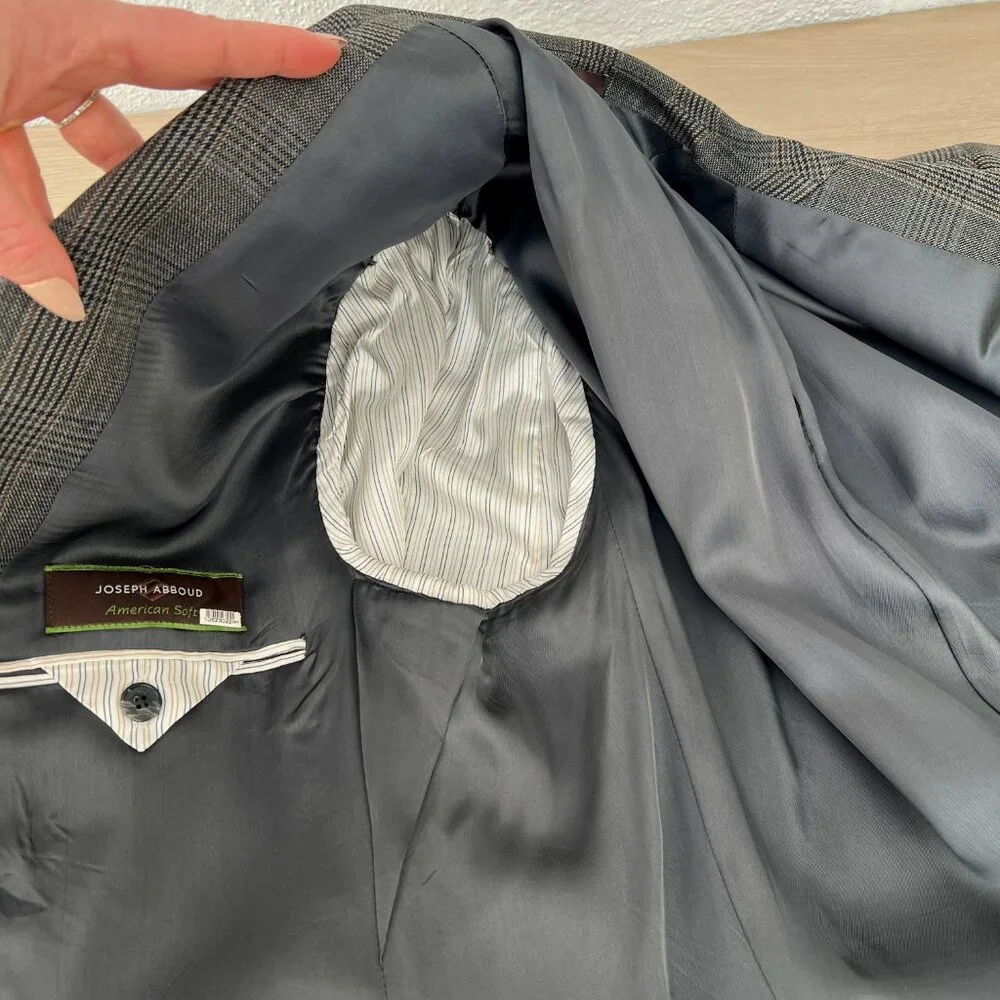 Joseph Abboud American Soft 100% Wool 3-Button Sport Coat Glen Plaid Check 42L